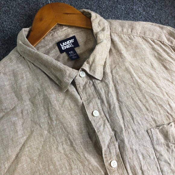 Lands' End Other - Lands End Shirt Mens XXL Tan Beige 100% Linen Button Short Sleeve Natural Fibers